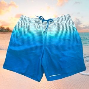 GEORGE Doppler Effect Gradient Stripes Ombre Blues Men's Classic Swim Trunks